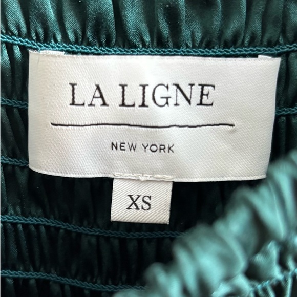 La Ligne Teal emerald green smocked maxi Dress scoop neck short sleeve silk - Picture 8 of 8